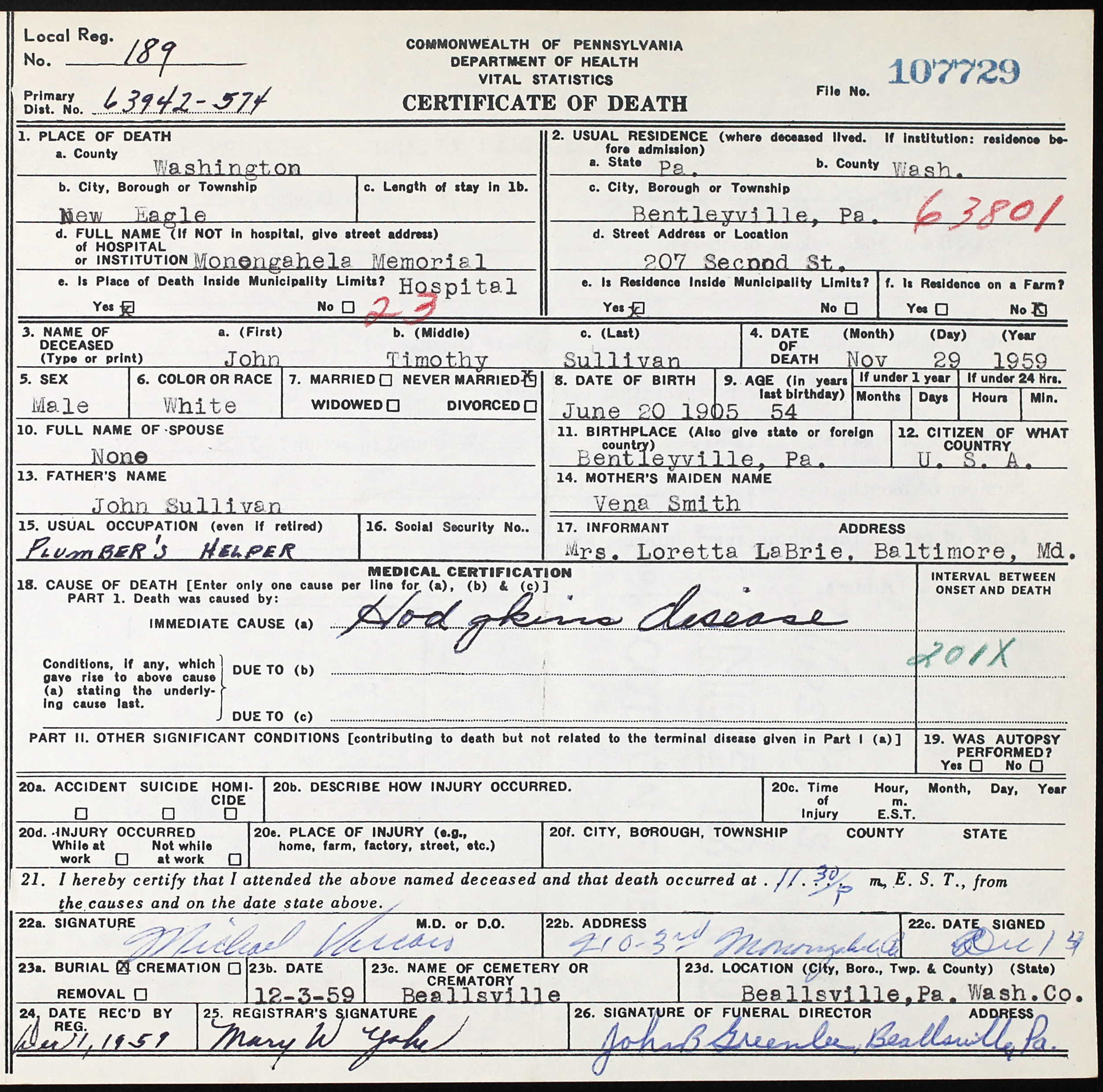 death certificate